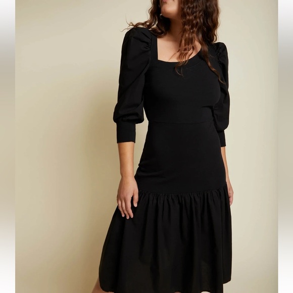 NATION Catalina Puff Sleeve Flounce Hem Midi Dress Size Small - Picture 1 of 9